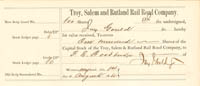 Troy, Salem and Rutland Rail Road Co. signed by Jay Gould - 1865 dated Transfer Receipt